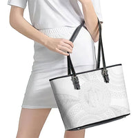 Tonga White Sunday Leather Tote Bag Fakame Tongan Ngatu Turtle LT14 - Polynesian Pride