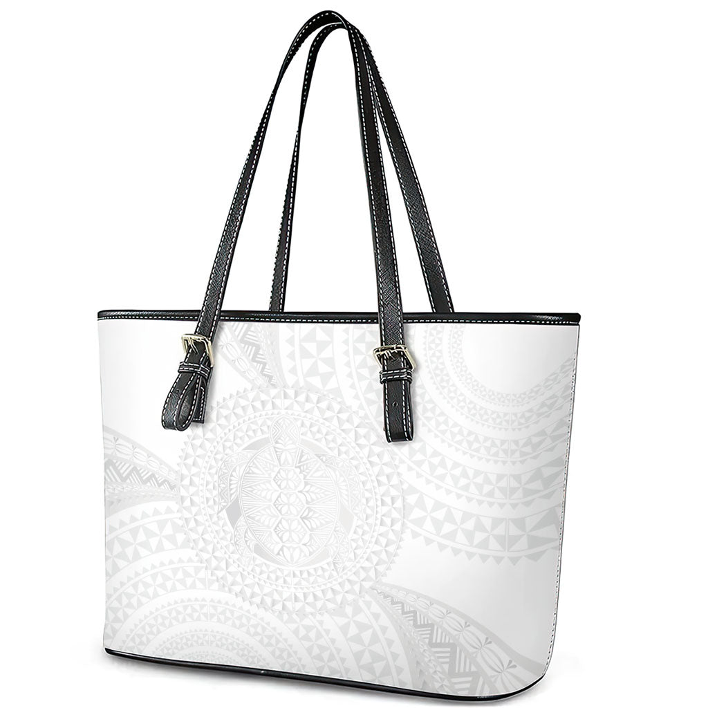 Tonga White Sunday Leather Tote Bag Fakame Tongan Ngatu Turtle LT14 - Polynesian Pride