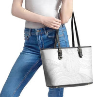 Tonga White Sunday Leather Tote Bag Fakame Tongan Ngatu Turtle LT14 - Polynesian Pride