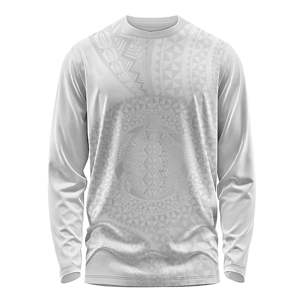 Tonga White Sunday Long Sleeve Shirt Fakame Tongan Ngatu Turtle LT14 Unisex White - Polynesian Pride