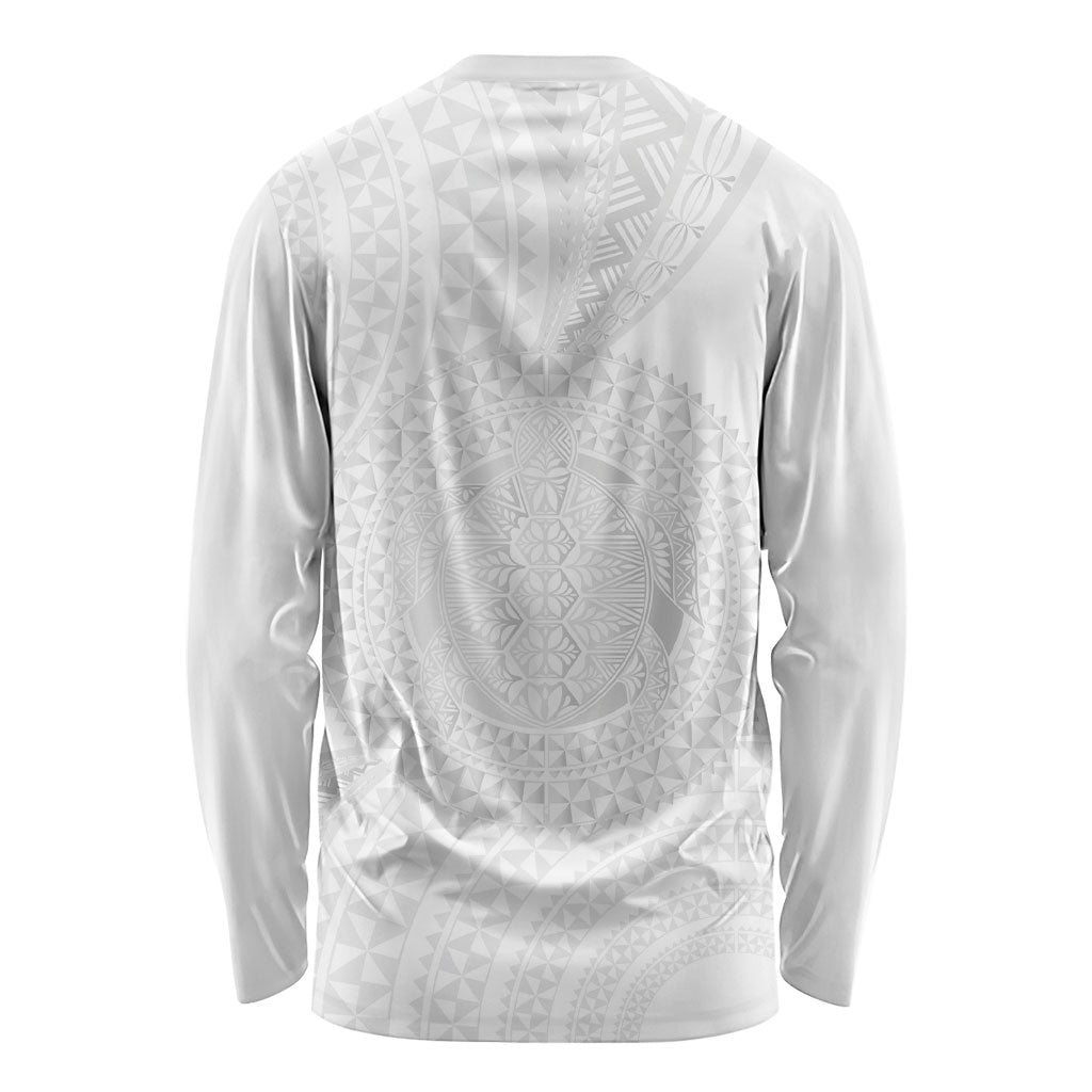 Tonga White Sunday Long Sleeve Shirt Fakame Tongan Ngatu Turtle LT14 - Polynesian Pride