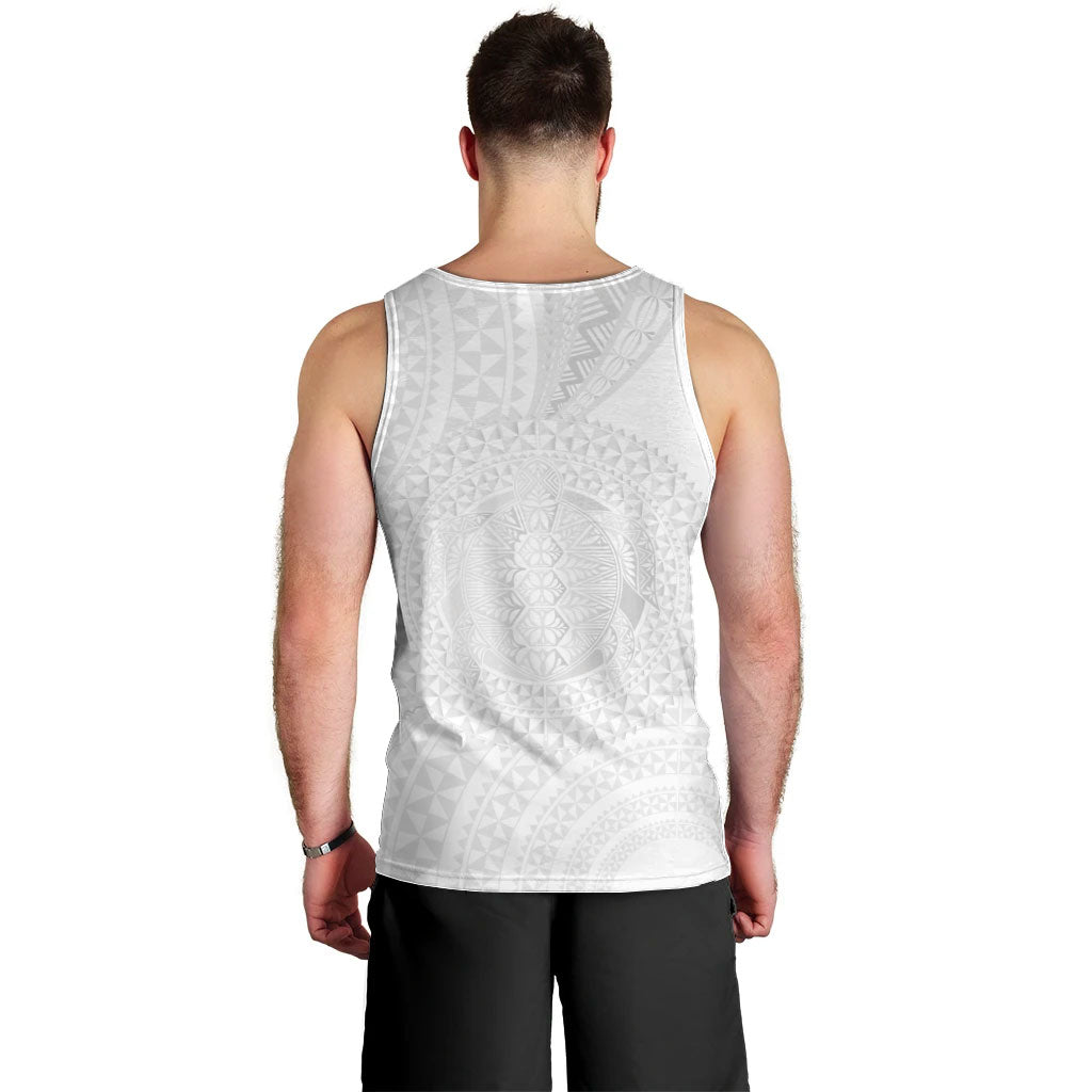 Tonga White Sunday Men Tank Top Fakame Tongan Ngatu Turtle LT14 - Polynesian Pride