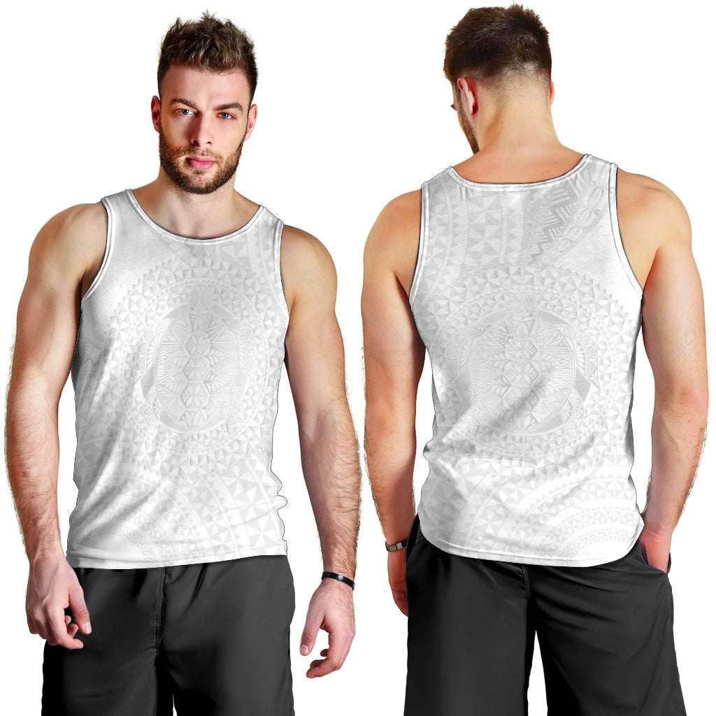 Tonga White Sunday Men Tank Top Fakame Tongan Ngatu Turtle LT14 - Polynesian Pride
