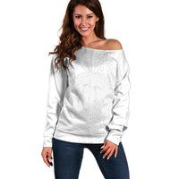 Tonga White Sunday Off Shoulder Sweater Fakame Tongan Ngatu Turtle LT14 Women White - Polynesian Pride