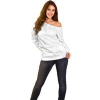 Tonga White Sunday Off Shoulder Sweater Fakame Tongan Ngatu Turtle LT14 - Polynesian Pride