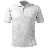 Tonga White Sunday Polo Shirt Fakame Tongan Ngatu Turtle LT14 White - Polynesian Pride