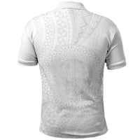 Tonga White Sunday Polo Shirt Fakame Tongan Ngatu Turtle LT14 - Polynesian Pride