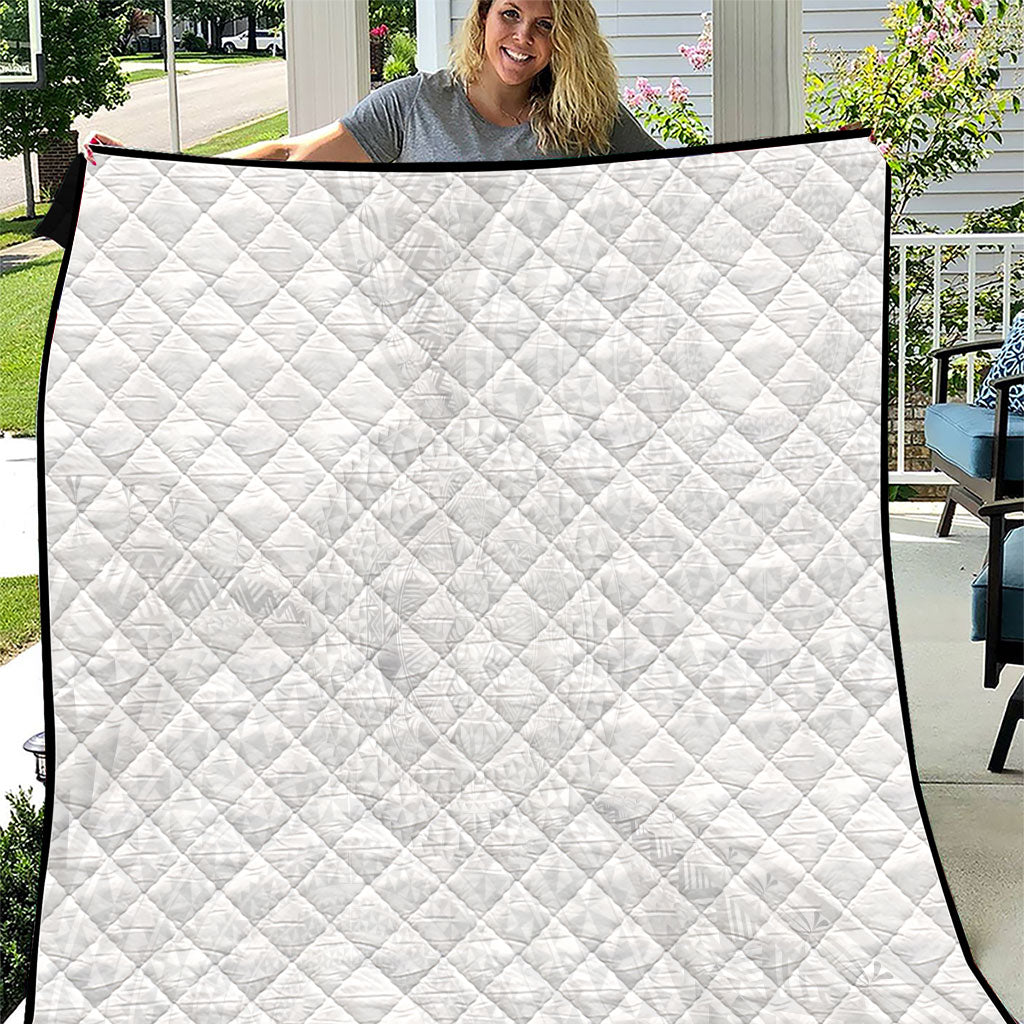 Tonga White Sunday Quilt Fakame Tongan Ngatu Turtle LT14 White - Polynesian Pride