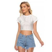 Tonga White Sunday Raglan Cropped T Shirt Fakame Tongan Ngatu Turtle LT14 Female White - Polynesian Pride