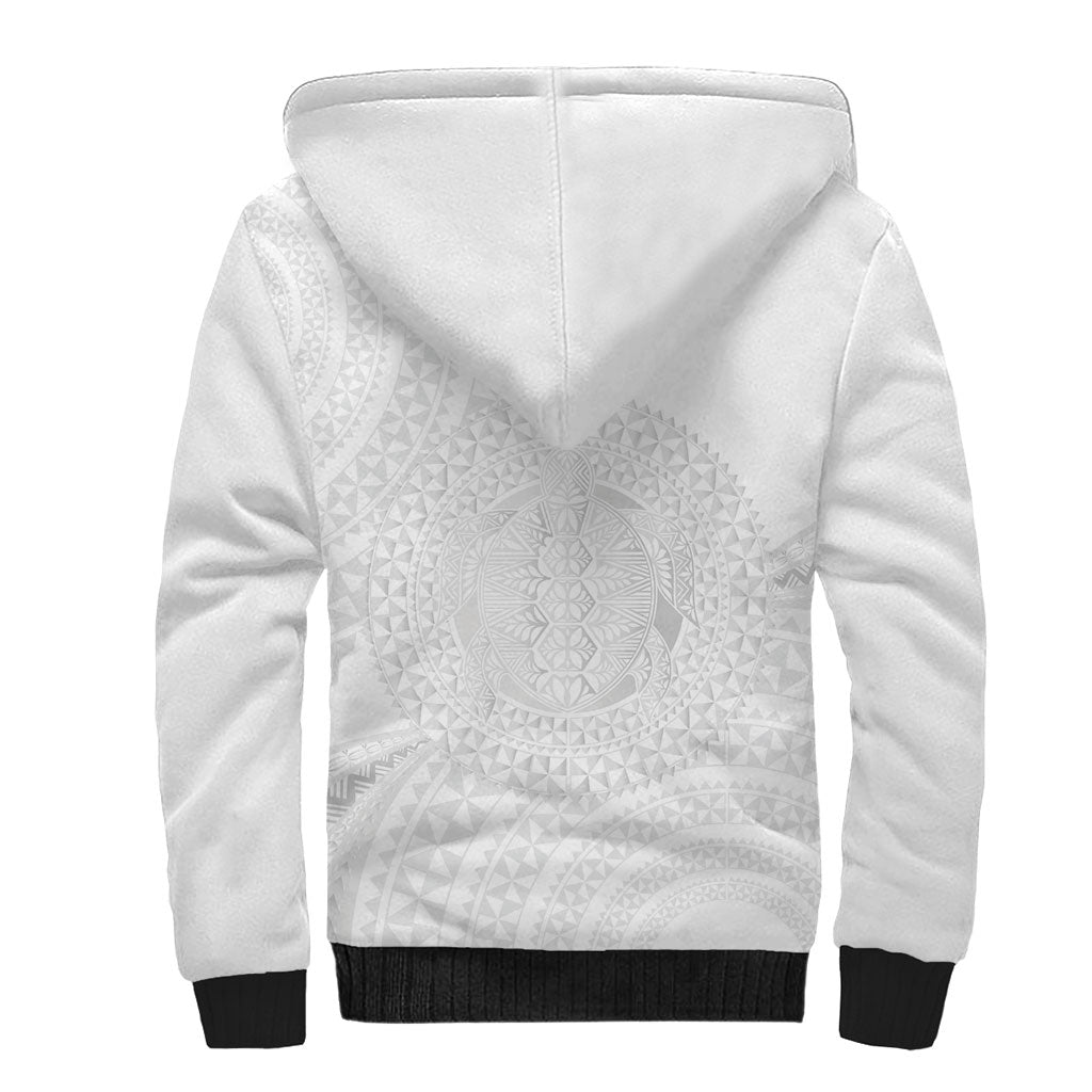 Tonga White Sunday Sherpa Hoodie Fakame Tongan Ngatu Turtle LT14 - Polynesian Pride
