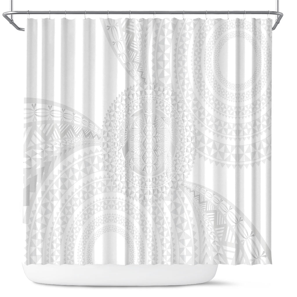 Tonga White Sunday Shower Curtain Fakame Tongan Ngatu Turtle LT14 White - Polynesian Pride