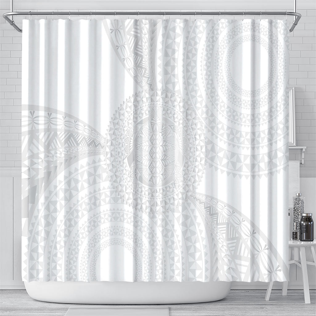 Tonga White Sunday Shower Curtain Fakame Tongan Ngatu Turtle LT14 - Polynesian Pride