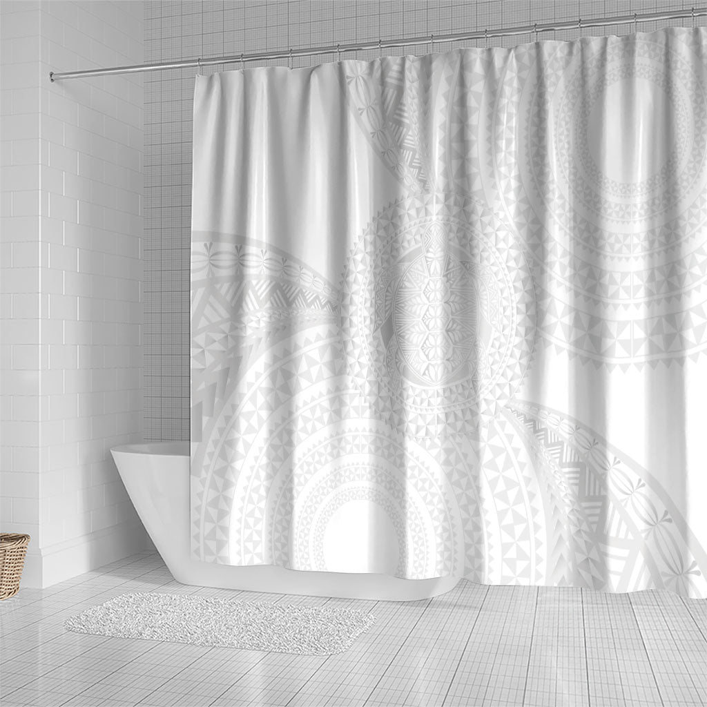 Tonga White Sunday Shower Curtain Fakame Tongan Ngatu Turtle LT14 - Polynesian Pride