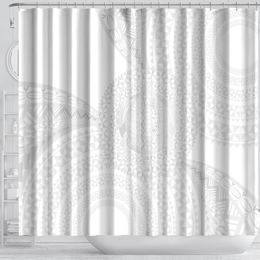 Tonga White Sunday Shower Curtain Fakame Tongan Ngatu Turtle LT14 - Polynesian Pride