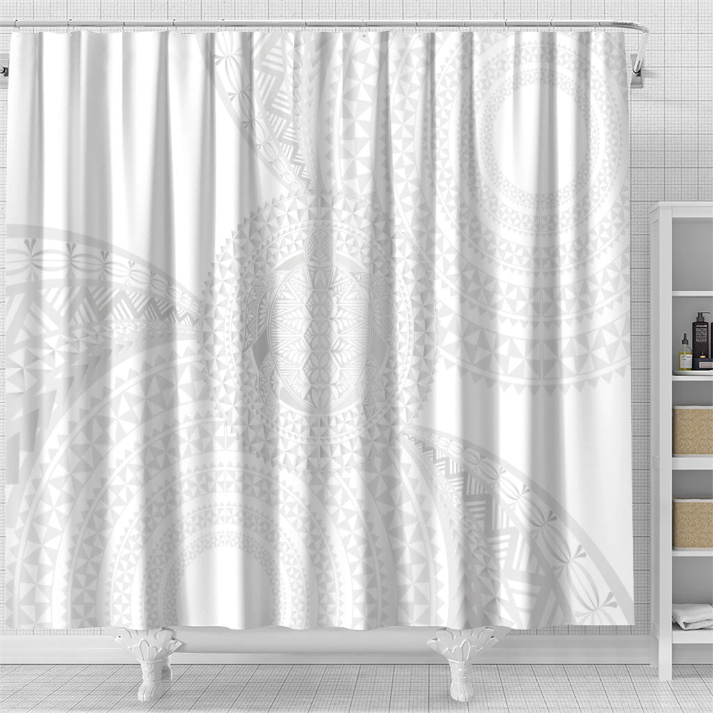 Tonga White Sunday Shower Curtain Fakame Tongan Ngatu Turtle LT14 - Polynesian Pride