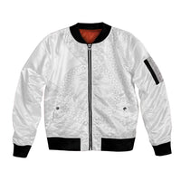 Tonga White Sunday Sleeve Zip Bomber Jacket Fakame Tongan Ngatu Turtle LT14 Unisex White - Polynesian Pride