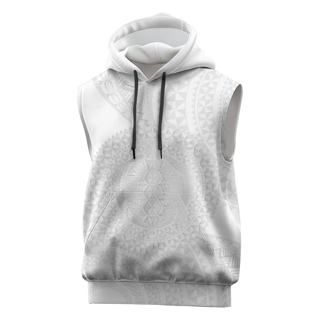 Tonga White Sunday Sleeveless Hoodie Fakame Tongan Ngatu Turtle LT14 White - Polynesian Pride