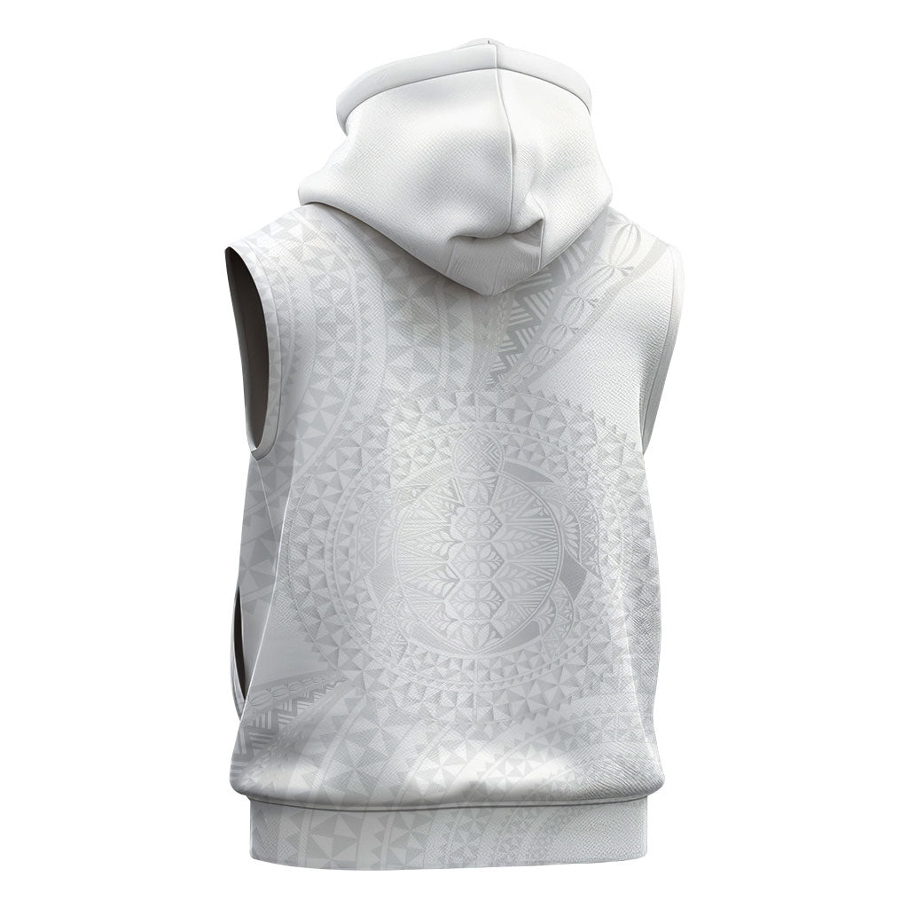 Tonga White Sunday Sleeveless Hoodie Fakame Tongan Ngatu Turtle LT14 - Polynesian Pride