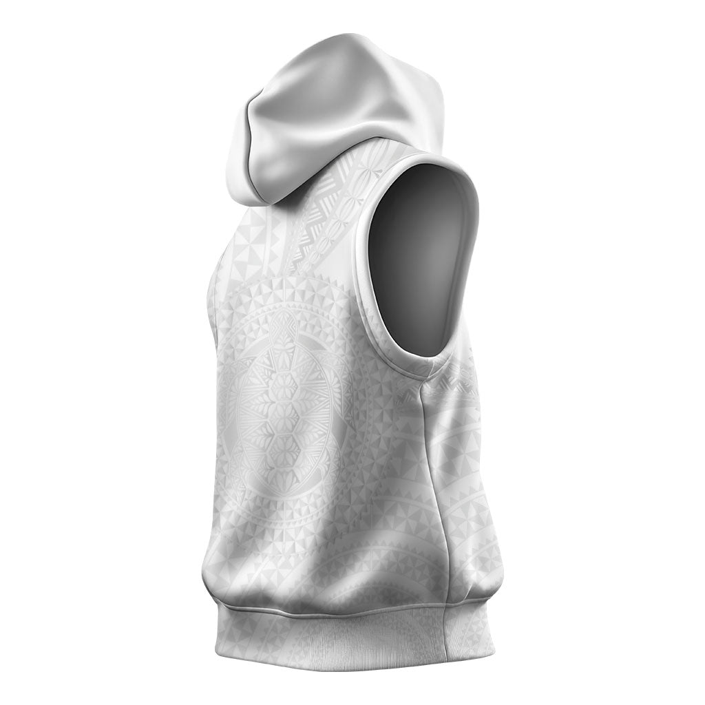 Tonga White Sunday Sleeveless Hoodie Fakame Tongan Ngatu Turtle LT14 - Polynesian Pride