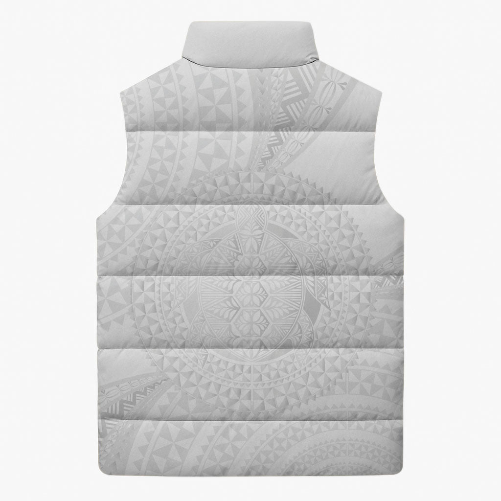 Tonga White Sunday Sleeveless Puffer Jacket Fakame Tongan Ngatu Turtle LT14 - Polynesian Pride