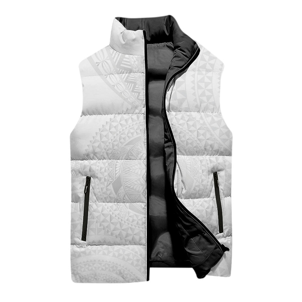 Tonga White Sunday Sleeveless Puffer Jacket Fakame Tongan Ngatu Turtle LT14 - Polynesian Pride