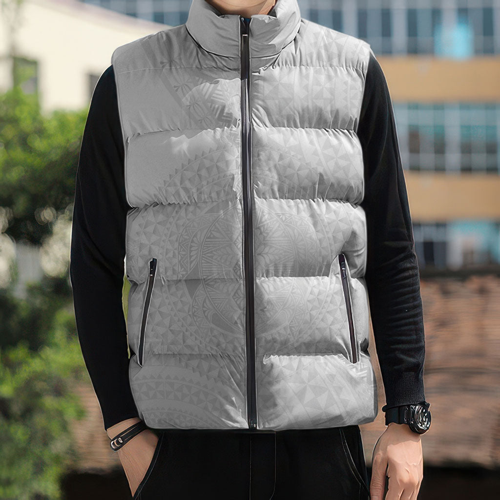 Tonga White Sunday Sleeveless Puffer Jacket Fakame Tongan Ngatu Turtle LT14 - Polynesian Pride