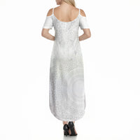 Tonga White Sunday Summer Maxi Dress Fakame Tongan Ngatu Turtle LT14 - Polynesian Pride