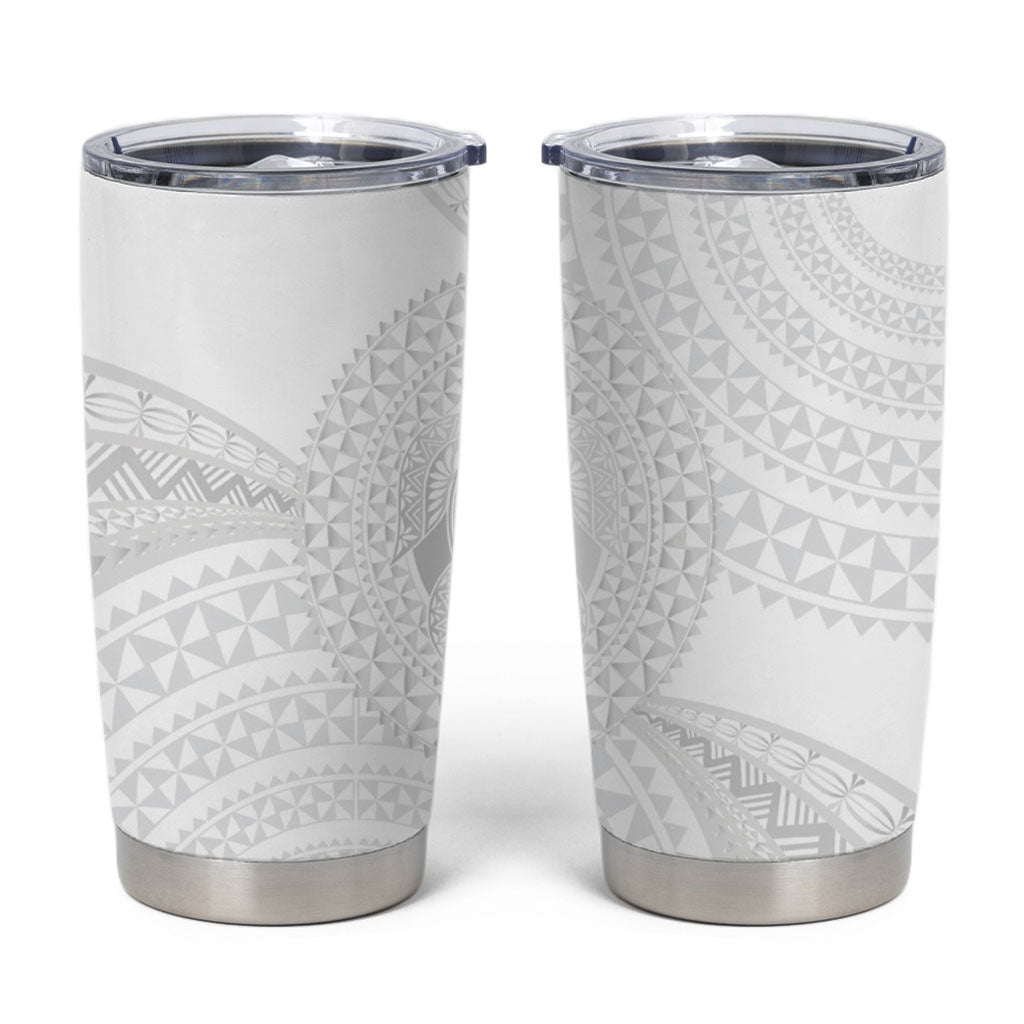 Tonga White Sunday Tumbler Cup Fakame Tongan Ngatu Turtle LT14 White - Polynesian Pride