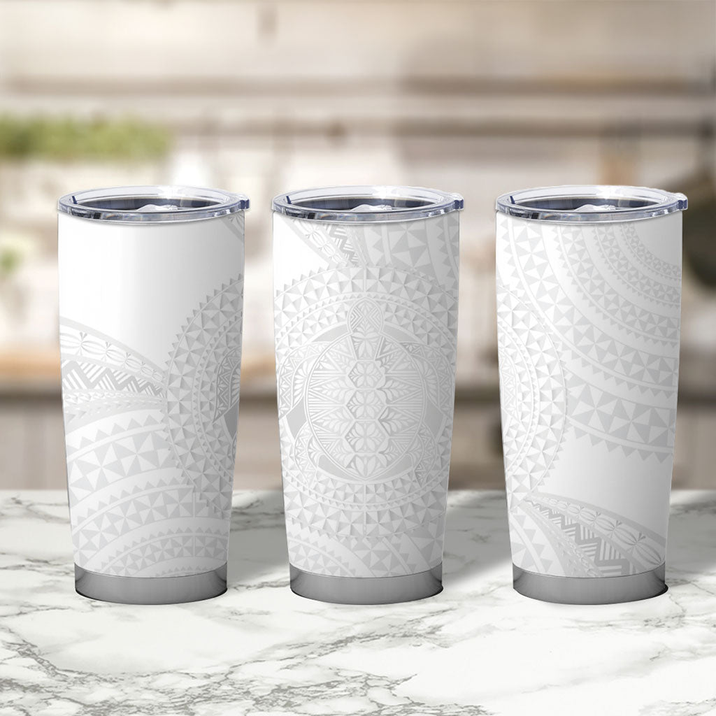 Tonga White Sunday Tumbler Cup Fakame Tongan Ngatu Turtle LT14 - Polynesian Pride