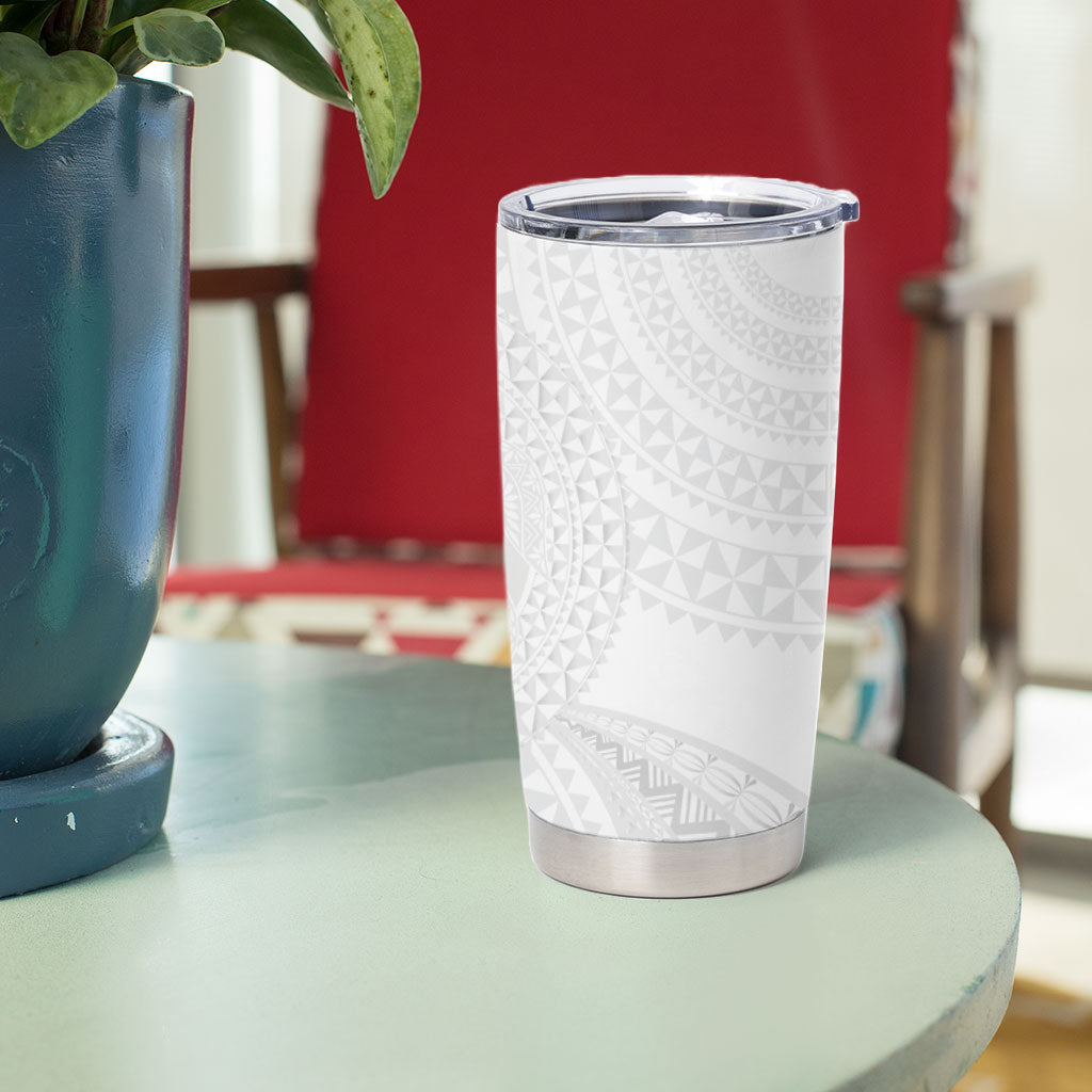 Tonga White Sunday Tumbler Cup Fakame Tongan Ngatu Turtle LT14 - Polynesian Pride