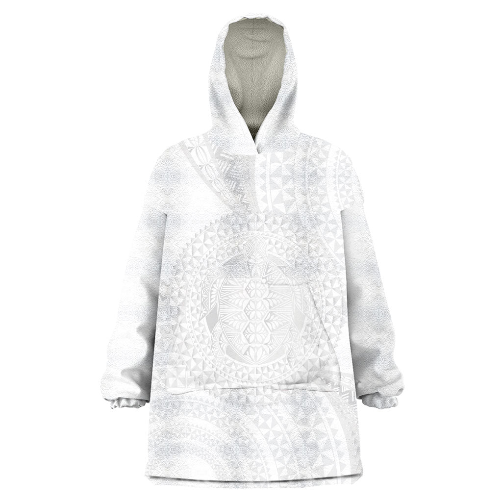 Tonga White Sunday Wearable Blanket Hoodie Fakame Tongan Ngatu Turtle LT14 One Size White - Polynesian Pride