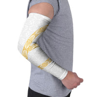 Tonga White Sunday Arm Sleeves Fakame Tongan Ngatu Pattern Gold Strips LT14 - Polynesian Pride