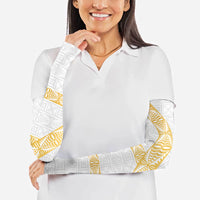 Tonga White Sunday Arm Sleeves Fakame Tongan Ngatu Pattern Gold Strips LT14 - Polynesian Pride