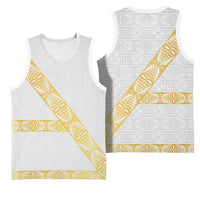 Tonga White Sunday Basketball Jersey Fakame Tongan Ngatu Pattern Gold Strips LT14 - Polynesian Pride