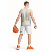 Tonga White Sunday Basketball Jersey Fakame Tongan Ngatu Pattern Gold Strips LT14 - Polynesian Pride