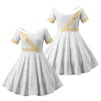 Tonga White Sunday Family Matching Summer Maxi Dress and Hawaiian Shirt Fakame Tongan Ngatu Pattern Gold Strips LT14 Daughter's Dress White - Polynesian Pride