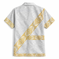 Tonga White Sunday Hawaiian Shirt Fakame Tongan Ngatu Pattern Gold Strips LT14 - Polynesian Pride