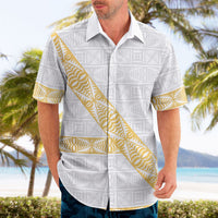 Tonga White Sunday Hawaiian Shirt Fakame Tongan Ngatu Pattern Gold Strips LT14 - Polynesian Pride