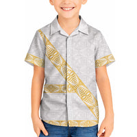 Tonga White Sunday Hawaiian Shirt Fakame Tongan Ngatu Pattern Gold Strips LT14 - Polynesian Pride