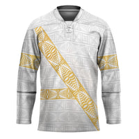 Tonga White Sunday Hockey Jersey Fakame Tongan Ngatu Pattern Gold Strips LT14 Unisex White - Polynesian Pride
