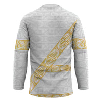 Tonga White Sunday Hockey Jersey Fakame Tongan Ngatu Pattern Gold Strips LT14 - Polynesian Pride