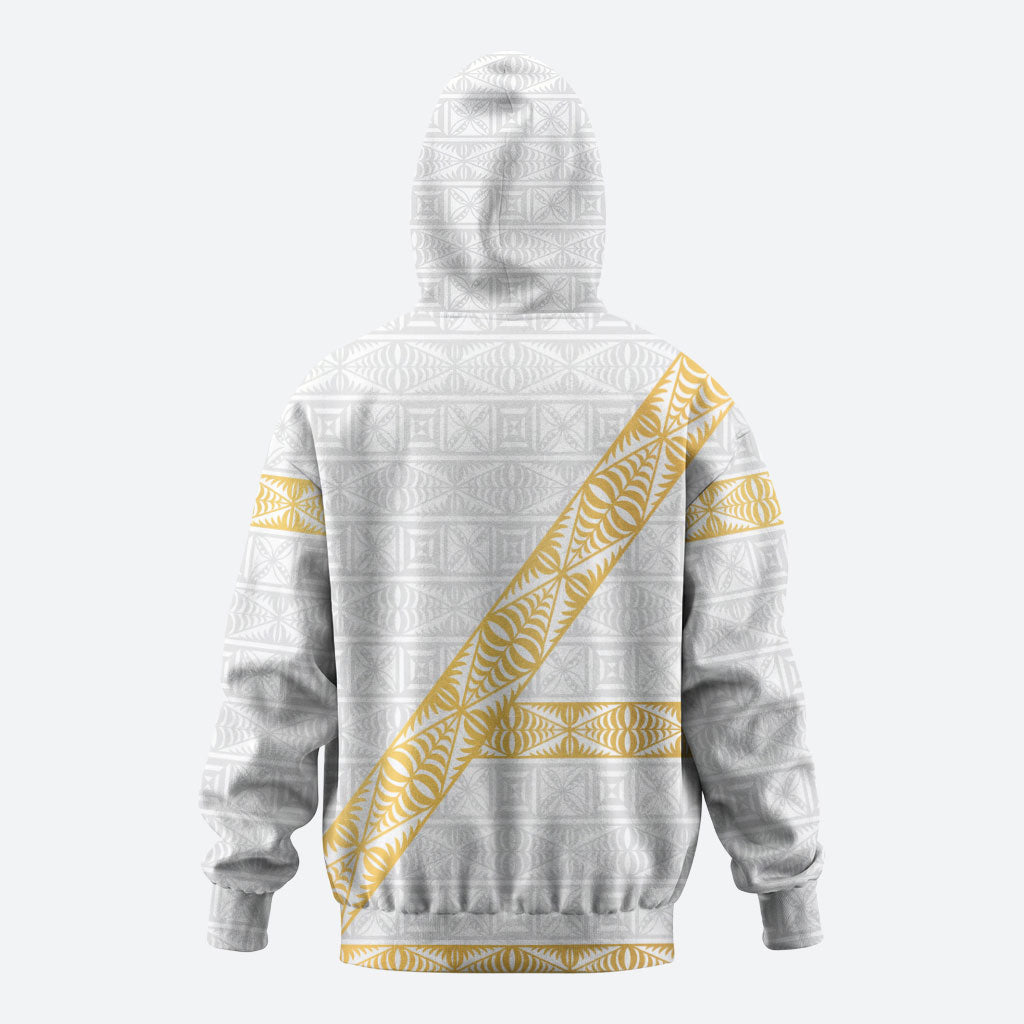 Tonga White Sunday Hoodie Fakame Tongan Ngatu Pattern Gold Strips LT14 - Polynesian Pride
