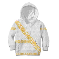 Tonga White Sunday Kid Hoodie Fakame Tongan Ngatu Pattern Gold Strips LT14 Hoodie White - Polynesian Pride