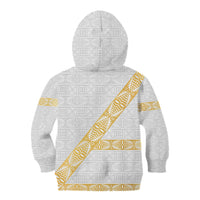 Tonga White Sunday Kid Hoodie Fakame Tongan Ngatu Pattern Gold Strips LT14 - Polynesian Pride