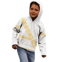 Tonga White Sunday Kid Hoodie Fakame Tongan Ngatu Pattern Gold Strips LT14 - Polynesian Pride