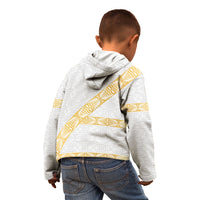 Tonga White Sunday Kid Hoodie Fakame Tongan Ngatu Pattern Gold Strips LT14 - Polynesian Pride