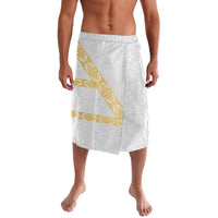Tonga White Sunday Lavalava Fakame Tongan Ngatu Pattern Gold Strips LT14 White - Polynesian Pride