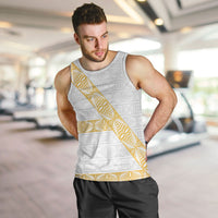 Tonga White Sunday Men Tank Top Fakame Tongan Ngatu Pattern Gold Strips LT14 White - Polynesian Pride
