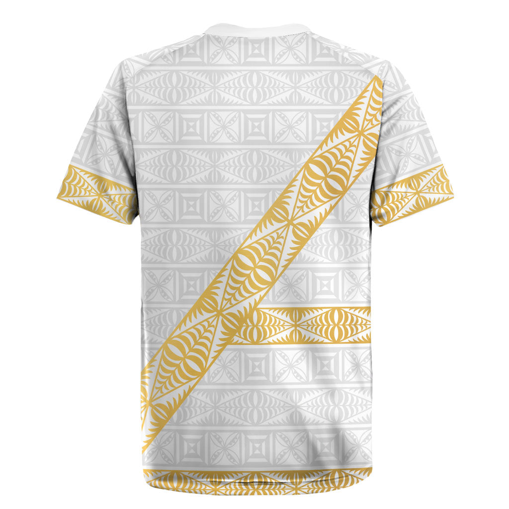 Tonga White Sunday Rugby Jersey Fakame Tongan Ngatu Pattern Gold Strips LT14 - Polynesian Pride