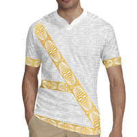 Tonga White Sunday Rugby Jersey Fakame Tongan Ngatu Pattern Gold Strips LT14 - Polynesian Pride